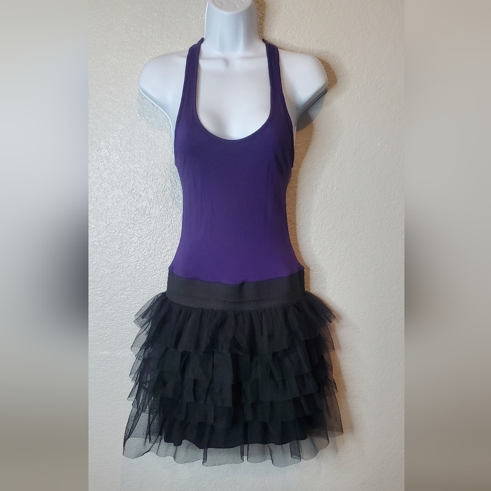 Miley Cyrus Max Azria Purple Racerback Black Tulle Party Vintage 80s Style